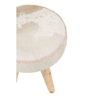Kendari Hair On Leather & Teak Stool