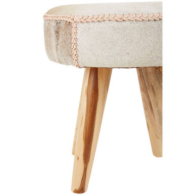 Kendari Hair On Leather & Teak Stool