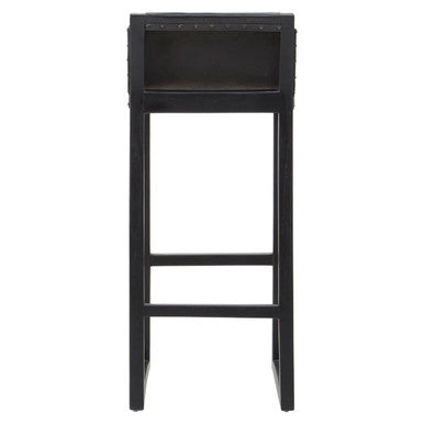 Kendari Black Leather & Teak Wood Bar Chair