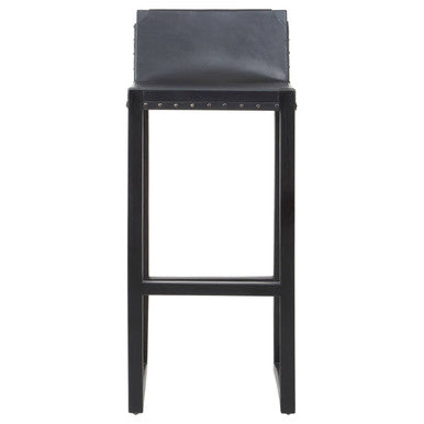 Kendari Black Leather & Teak Wood Bar Chair