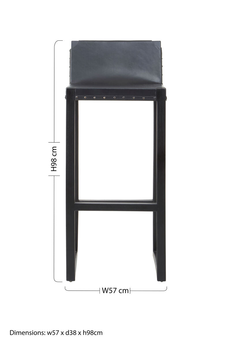Kendari Black Leather & Teak Wood Bar Chair