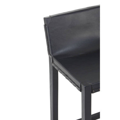 Kendari Black Leather & Teak Wood Bar Chair