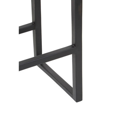 Kendari Black Leather & Teak Wood Bar Chair