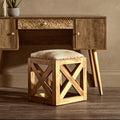 Kendari Hair On Leather & Teak Wood Square Stool