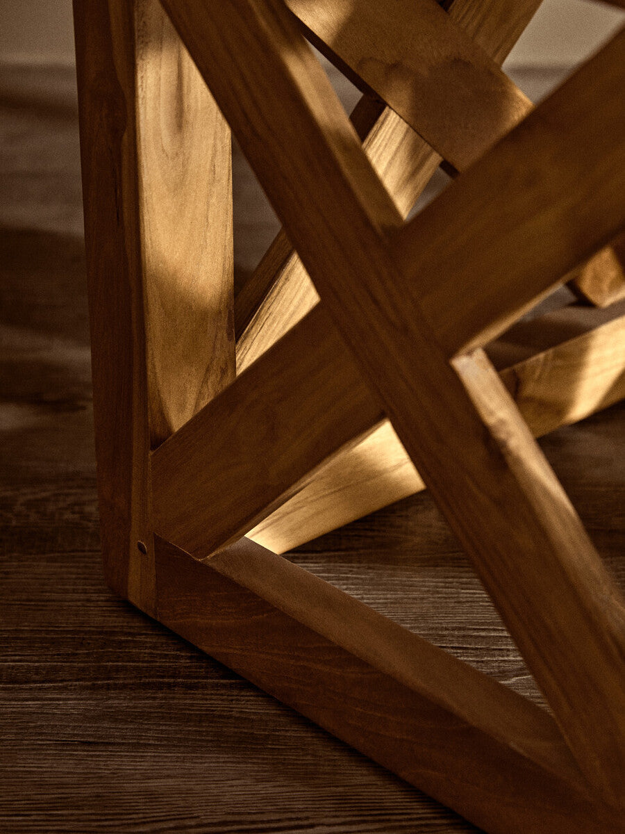 Kendari Hair On Leather & Teak Wood Square Stool