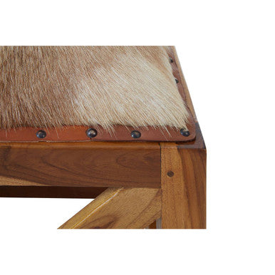 Kendari Hair On Leather & Teak Wood Square Stool