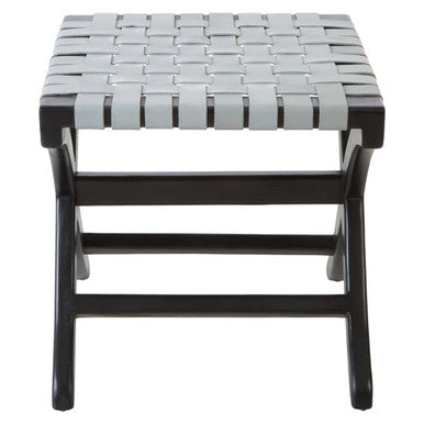 Kendari Woven Grey Leather & Black Teak Stool