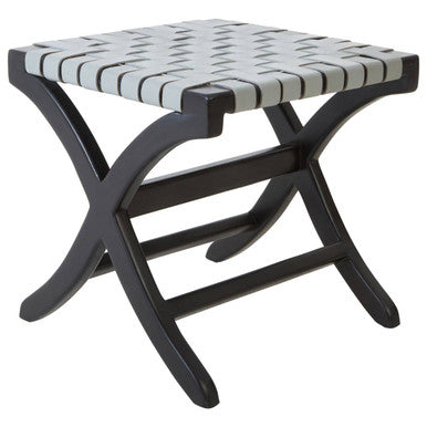 Kendari Woven Grey Leather & Black Teak Stool
