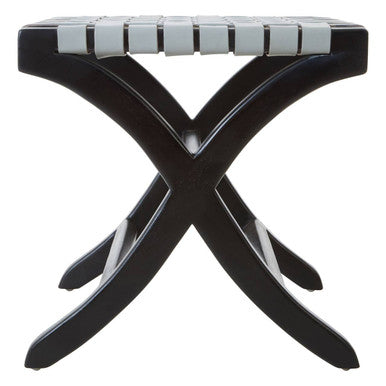 Kendari Woven Grey Leather & Black Teak Stool