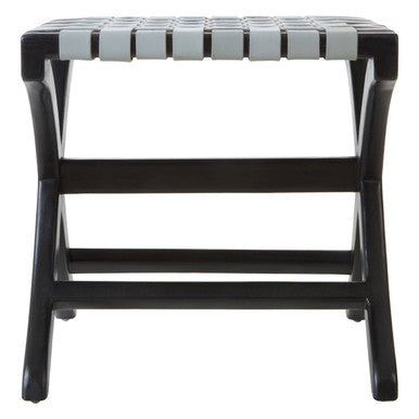 Kendari Woven Grey Leather & Black Teak Stool