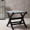 Kendari Woven Grey Leather & Black Teak Stool