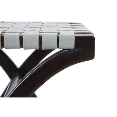 Kendari Woven Grey Leather & Black Teak Stool