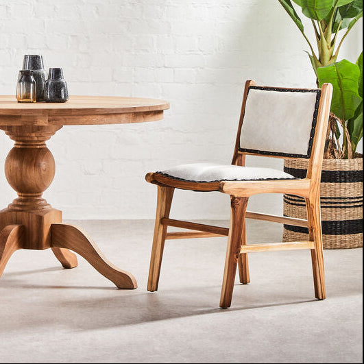 Kendari Natural Leather & Teak Wood Dining Chair