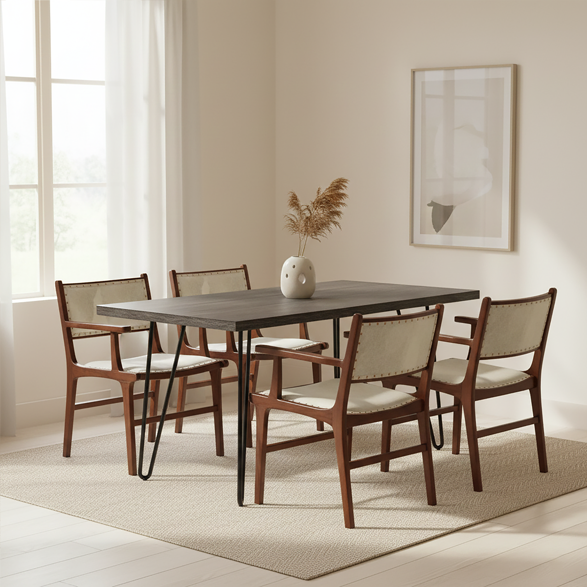 Kendari Leather & Teak Wood Dining Chair