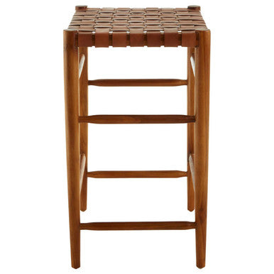 Kendari Brown Woven Leather Barstool
