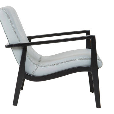 Kendari Grey Leather Chair With Black Teak Frame