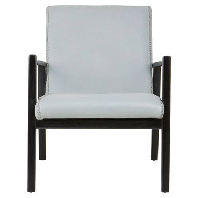 Kendari Grey Leather Chair With Black Teak Frame