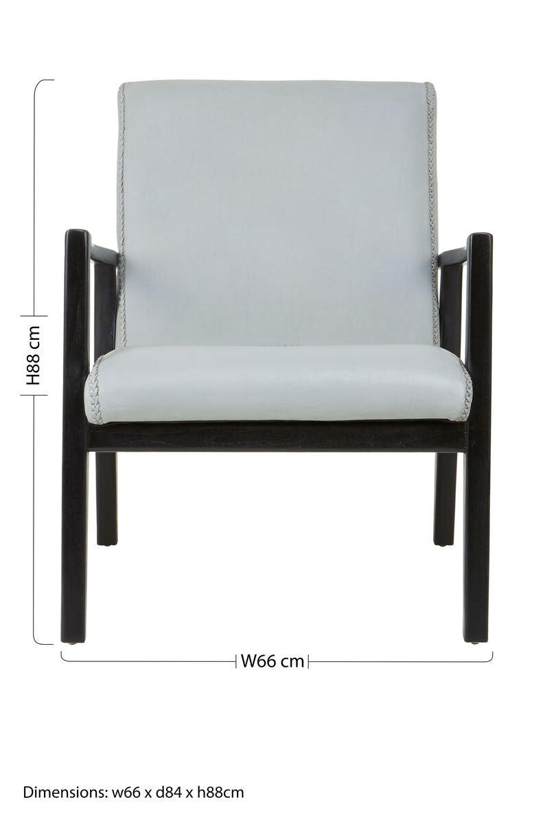 Kendari Grey Leather Chair With Black Teak Frame