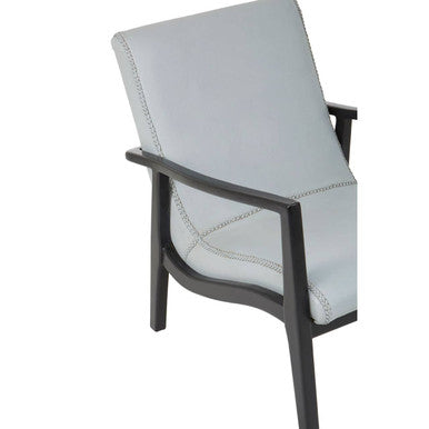 Kendari Grey Leather Chair With Black Teak Frame