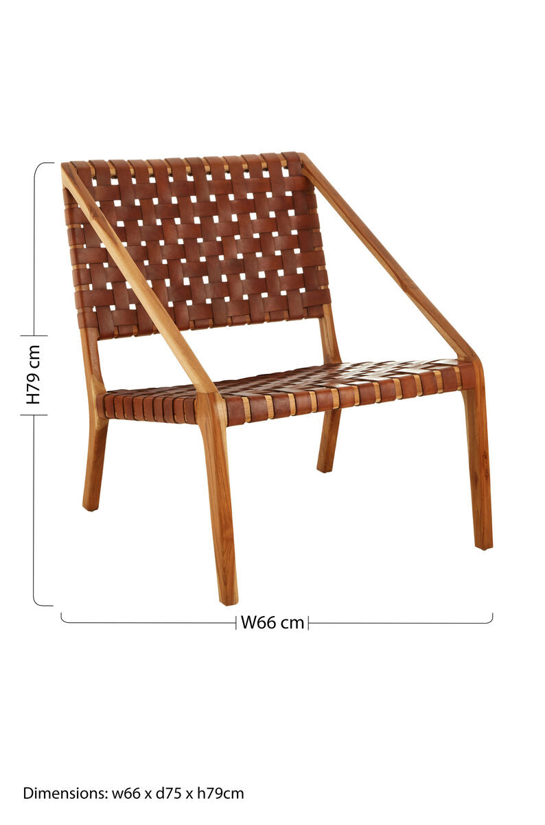 Kendari Tan Woven Leather & Teak Chair