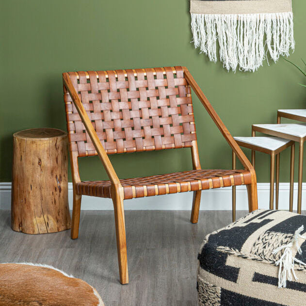 Kendari Tan Woven Leather & Teak Chair