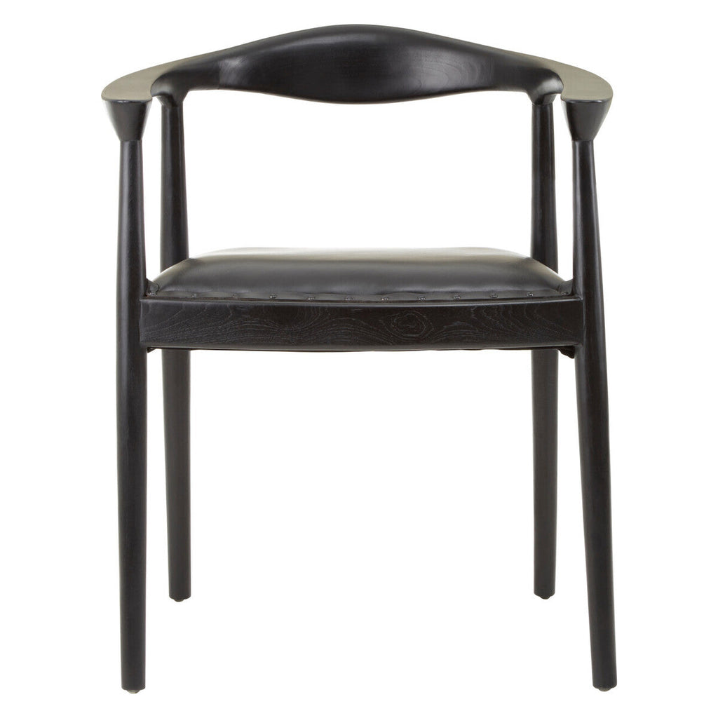 Kendari Black Leather & Teak Wood Chair