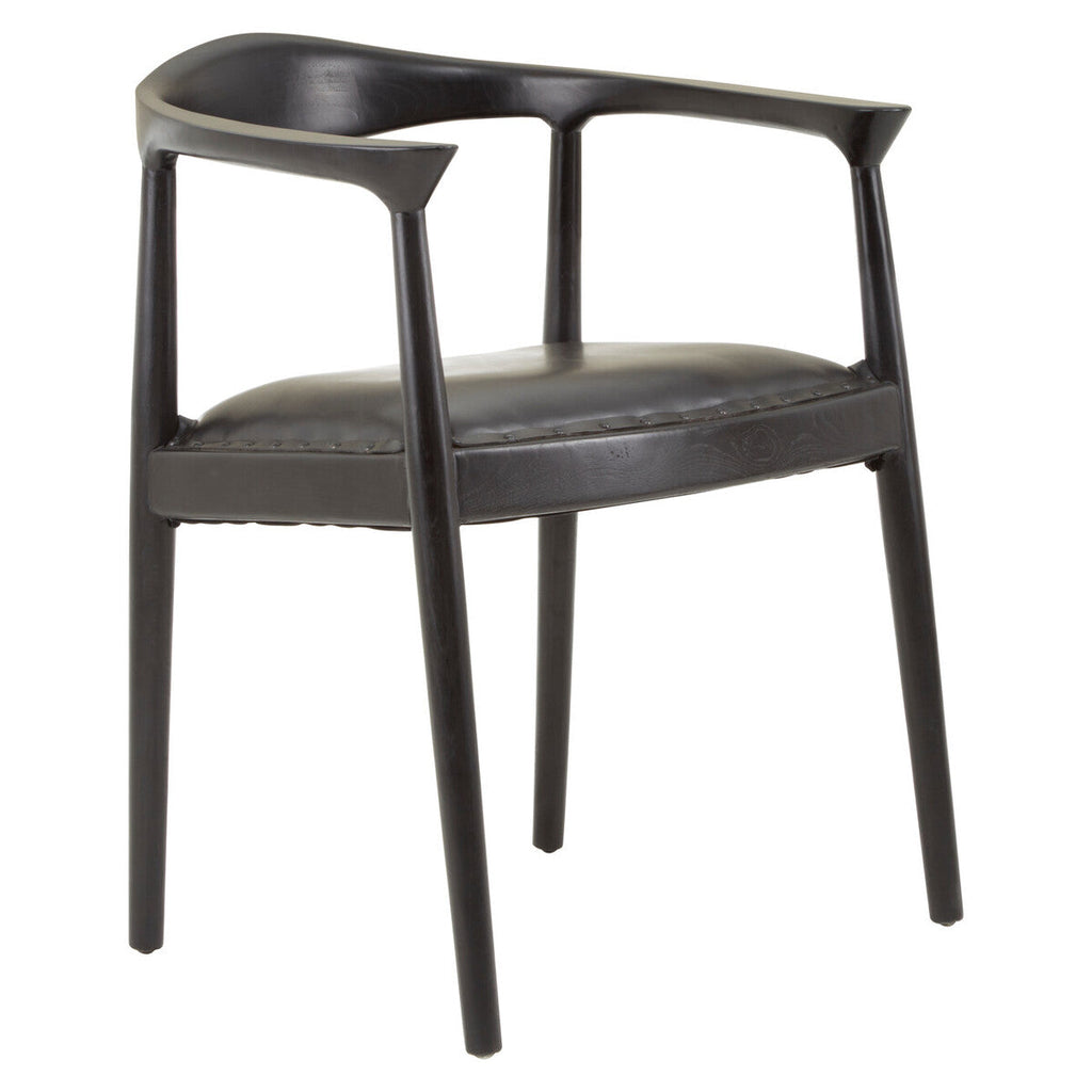 Kendari Black Leather & Teak Wood Chair