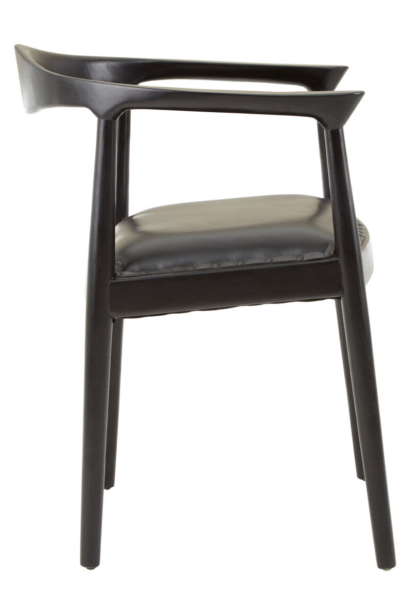Kendari Black Leather & Teak Wood Chair