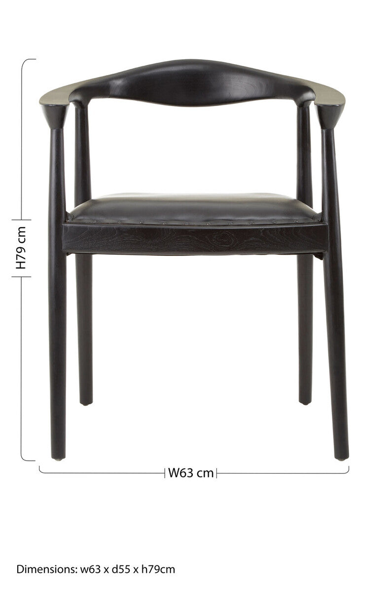 Kendari Black Leather & Teak Wood Chair