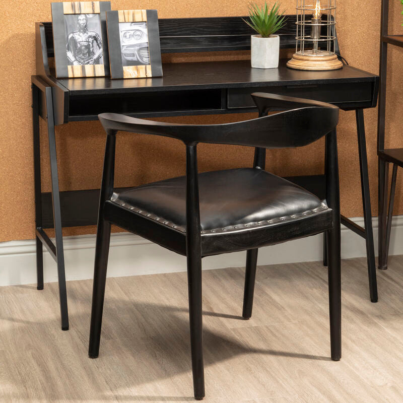 Kendari Black Leather & Teak Wood Chair
