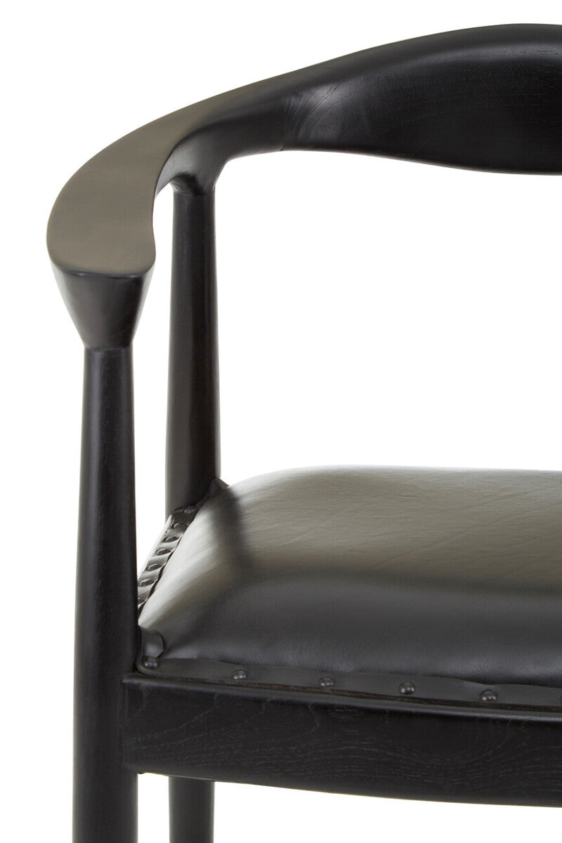 Kendari Black Leather & Teak Wood Chair