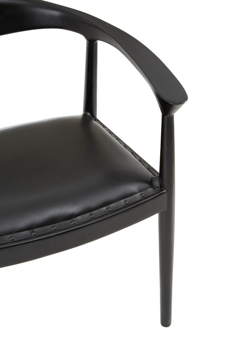Kendari Black Leather & Teak Wood Chair