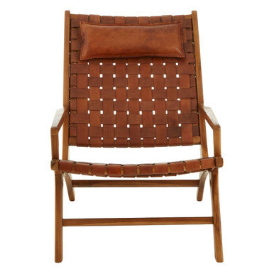 Kendari Teak Wood & Woven Leather Chair