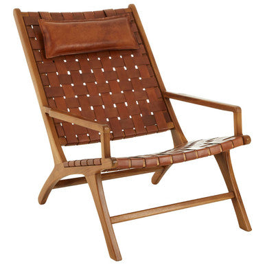 Kendari Teak Wood & Woven Leather Chair