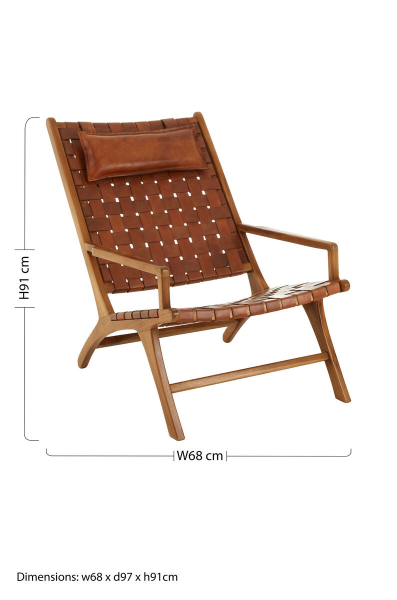 Kendari Teak Wood & Woven Leather Chair