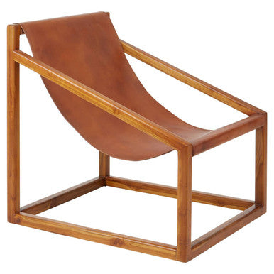 Kendari Brown Leather & Teak Wood Sling Chair