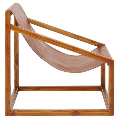 Kendari Brown Leather & Teak Wood Sling Chair