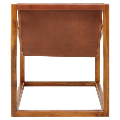 Kendari Brown Leather & Teak Wood Sling Chair