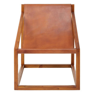 Kendari Brown Leather & Teak Wood Sling Chair