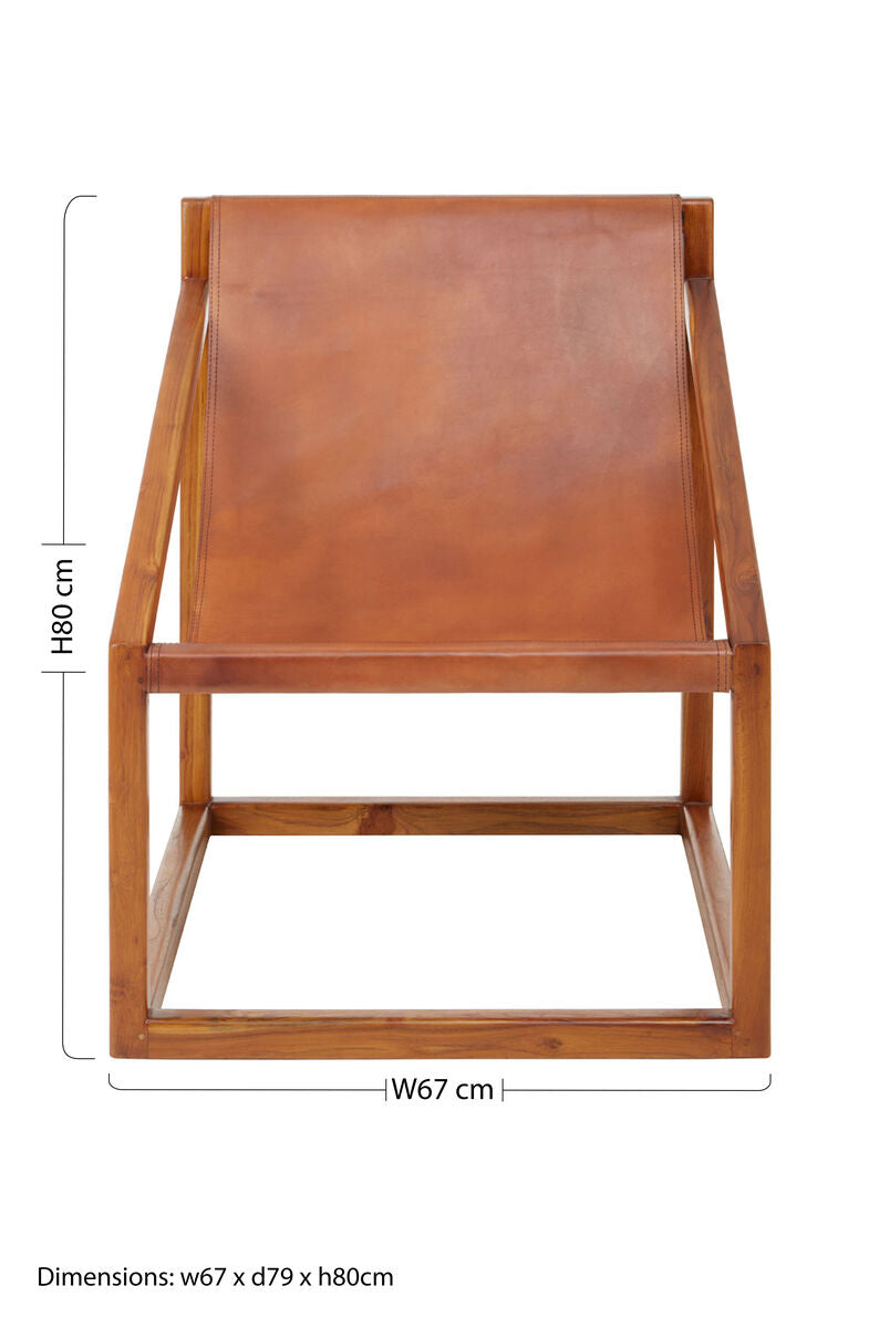 Kendari Brown Leather & Teak Wood Sling Chair
