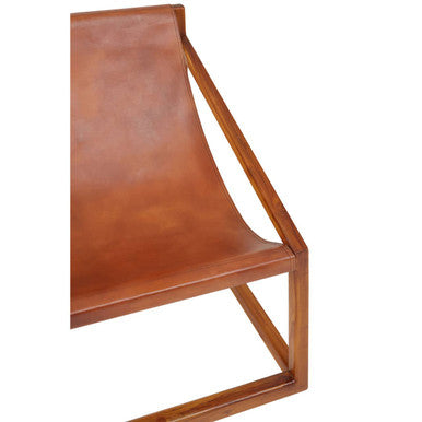 Kendari Brown Leather & Teak Wood Sling Chair