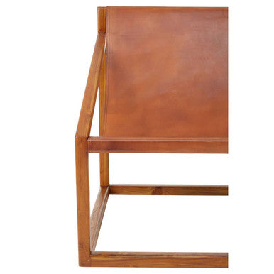 Kendari Brown Leather & Teak Wood Sling Chair