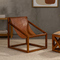 Kendari Brown Leather & Teak Wood Sling Chair