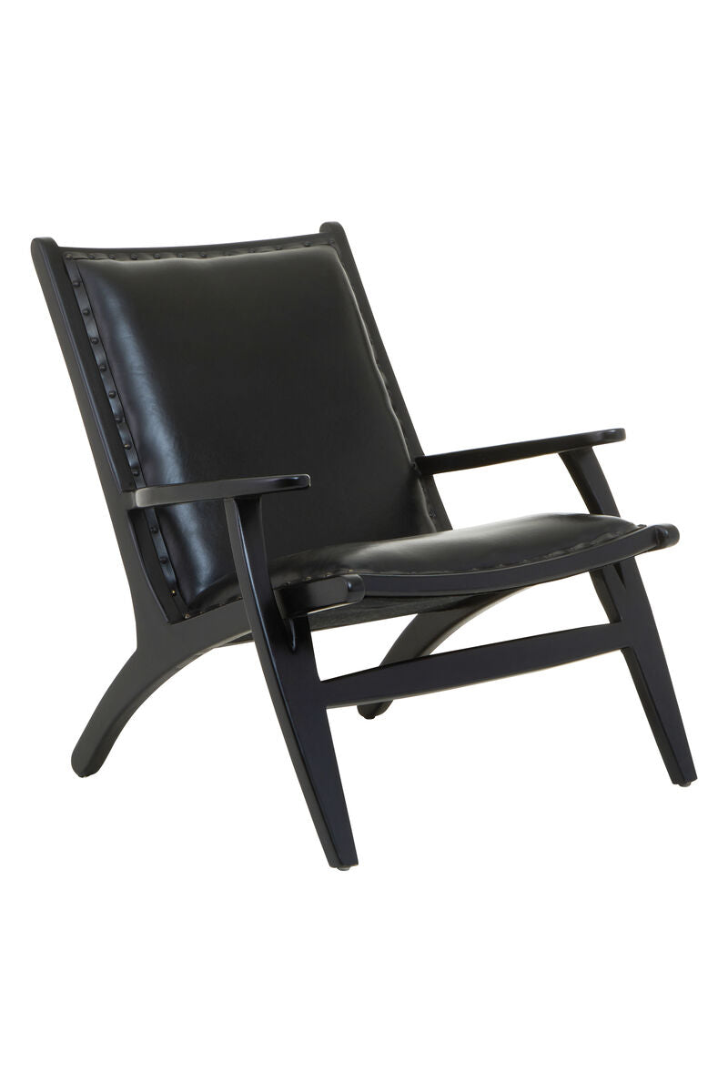 Kendari Black Leather & Teak Wood Chair With Stud Detail