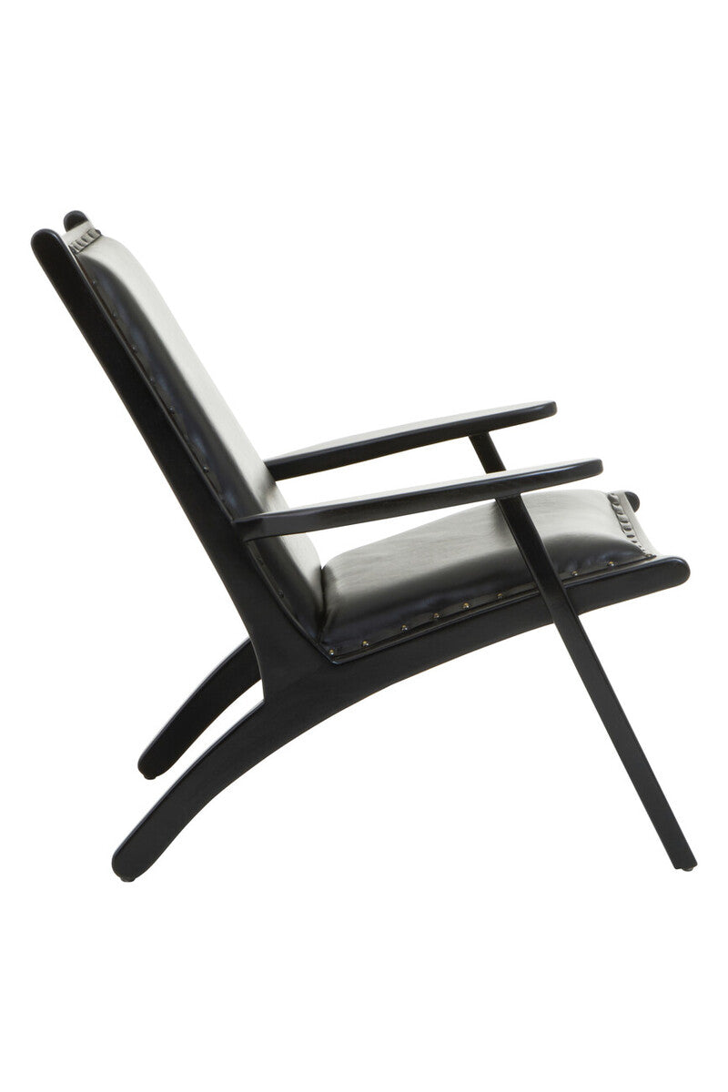 Kendari Black Leather & Teak Wood Chair With Stud Detail