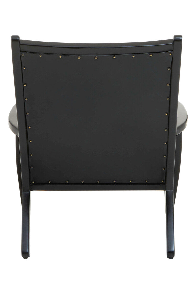 Kendari Black Leather & Teak Wood Chair With Stud Detail