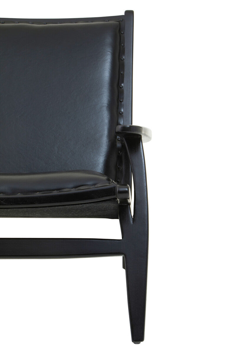 Kendari Black Leather & Teak Wood Chair With Stud Detail