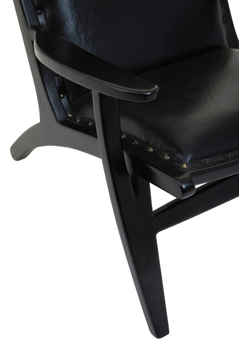 Kendari Black Leather & Teak Wood Chair With Stud Detail