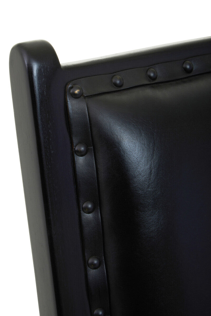 Kendari Black Leather & Teak Wood Chair With Stud Detail