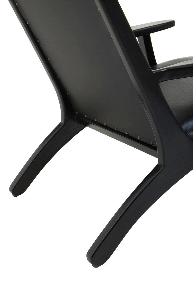 Kendari Black Leather & Teak Wood Chair With Stud Detail